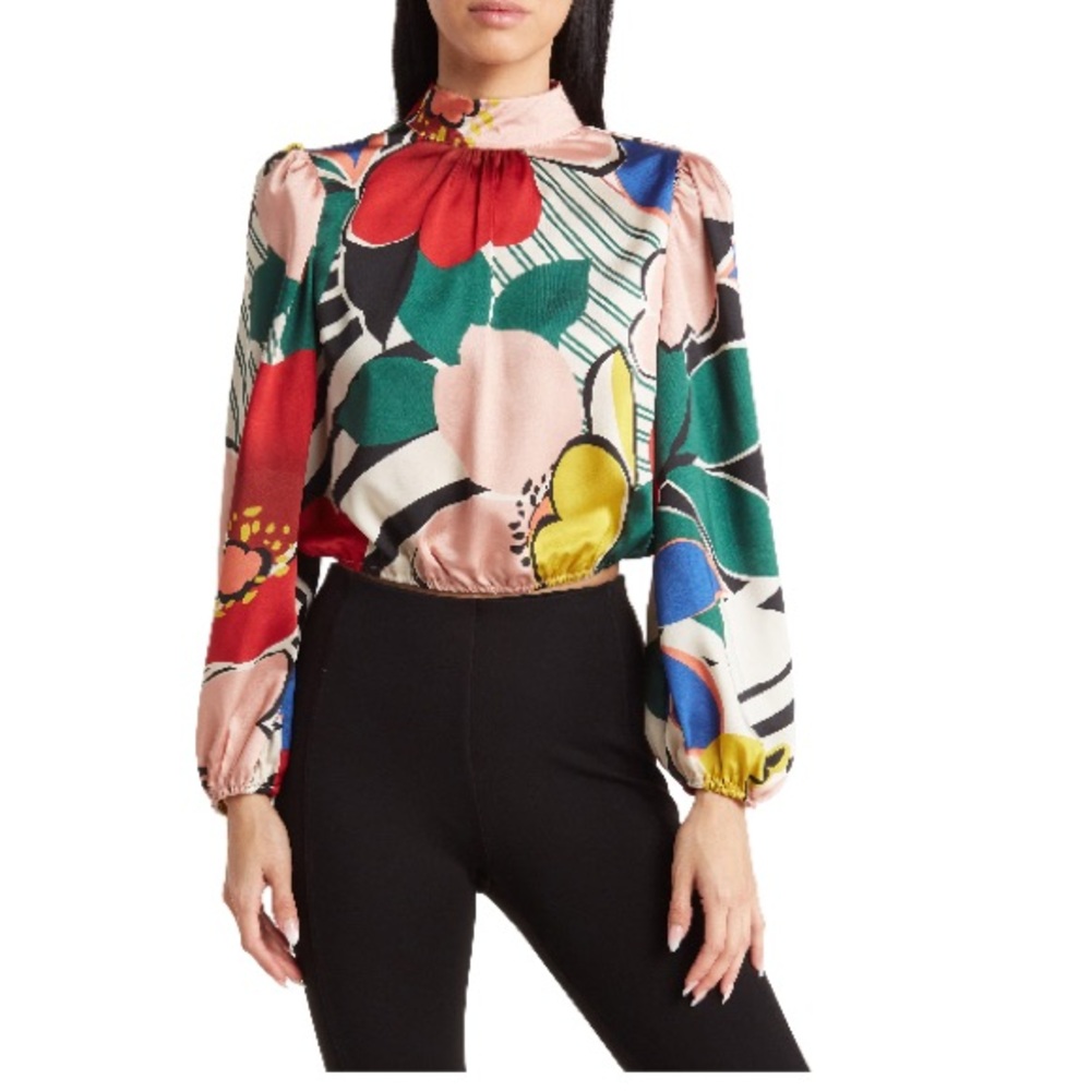 NWT Floral Silky High Neck Blouse